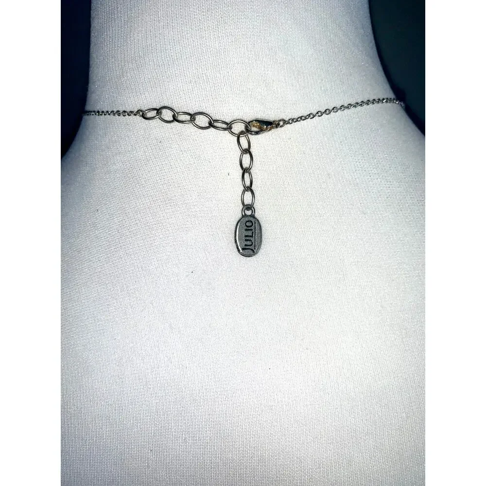 Julio Designs Silver Gold Beaded Suspended Arc Pendant Necklace EUC
